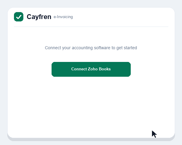 Cayfren e-Invoicing pulling an invoice, sending it across the accredited network and returning a validated e-invoice